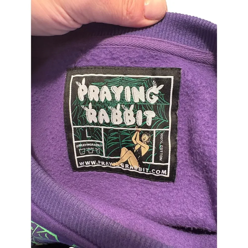 praying rabbit sweatshirt mens size large cropped or womens oversized - Picture 7 of 8